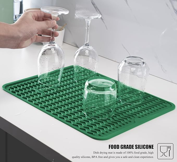 Silicone Dish Drying Mat, Non-Slip Easy Clean Sink Mat, Dark Green, Large - Image 5