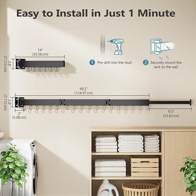 Clothes Drying Rack Wall Mounted, Space-Saving Drying Rack Clothing, - Image 6