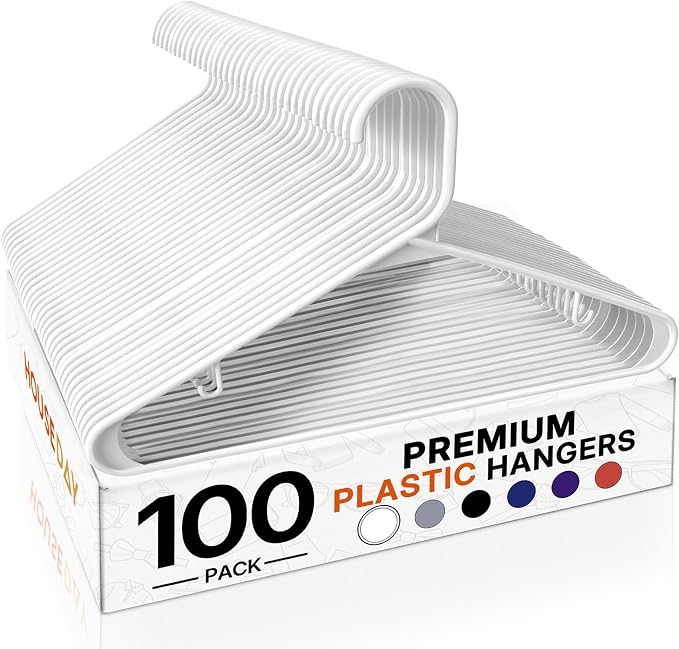 HOUSE DAY White Plastic Hangers 100 Pack, Slim Space-Saving Clothes Hangers | by HOUSEDAY