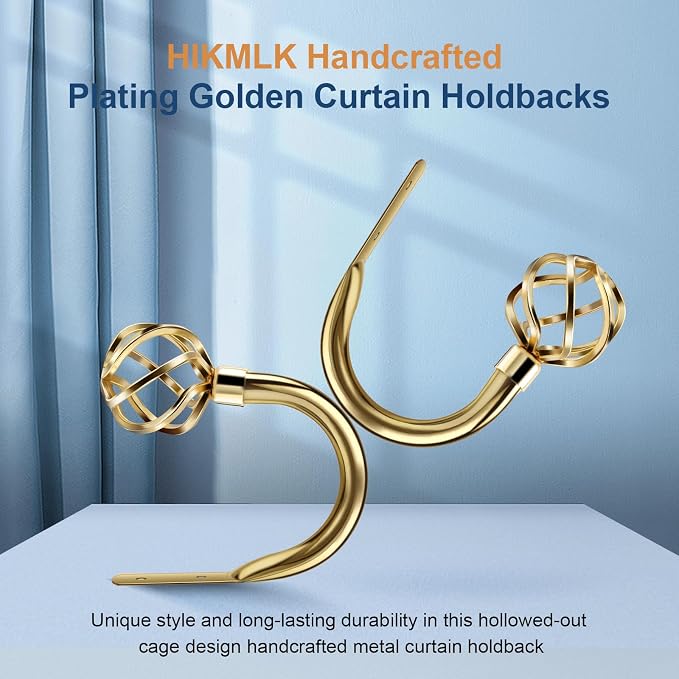 HIKMLK 2pcs Mirror Gold Curtain Holdbacks - Image 2