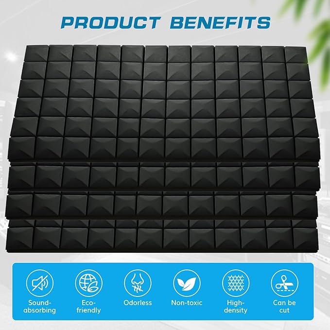 2 PCS Acoustic Panels,48''X24''X2'' Sound Proof Foam Panels for Walls,High Density Fire Resistant & Noise Absorbing for Studio, Office, Home (Black, 2 Pack)