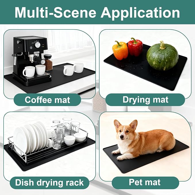 Silicone Coffee Mat 24 x 16 in Classic Black | Coffee bar mat - Image 5