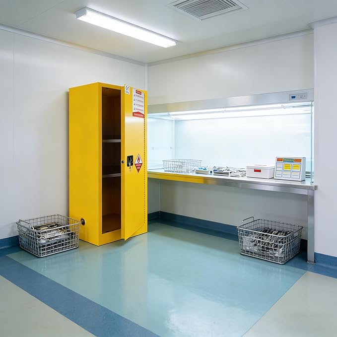 159 Gal Flammable Storage Cabinet for Laboratory , Double Alloy Steel Build with 3-Point Locking System, Designed for Lab Technicians and Safety Managers,Metal Hazardous Material Storage Cabinet