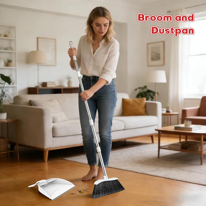 Broom and Step-on Dustpan Set, 59-in Adjustable Long Handle Broom - Image 7
