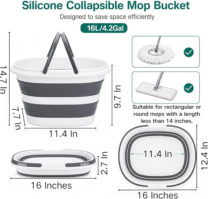 Coloch 2 Pack 16L/4.2 Gallon Collapsible Plastic Bucket, Foldable Mop Bucket - Image 2