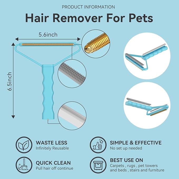 Pet Hair Remover 3-Pack, Dog Cat Fur Tool, Portable Carpet Scraper | Multi - Image 3