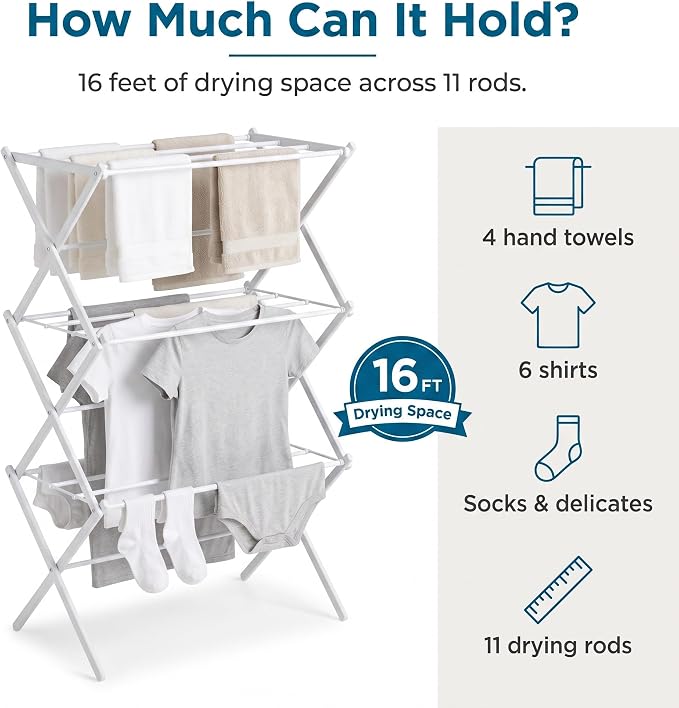 Honey-Can-Do 3-Tier Compact Clothes Drying Rack, 16 ft, No Assembly - Image 4