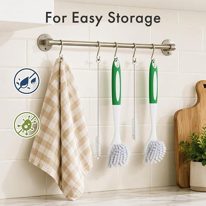Dish Brush with Handle, 2 Pack Kitchen Scrub Brushes with Built-in Scraper - Image 7