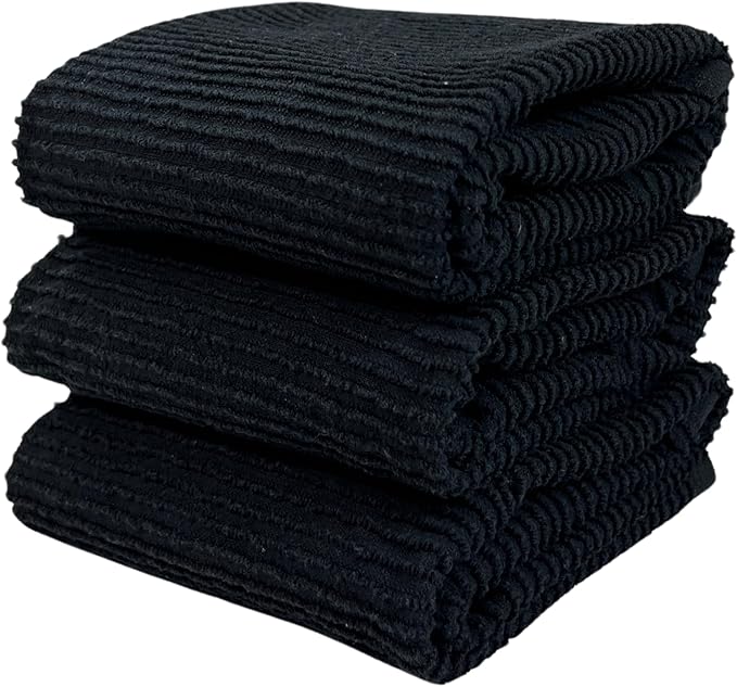 Black Kitchen Hand Dish Towels, 100% Cotton by SerafinaHome