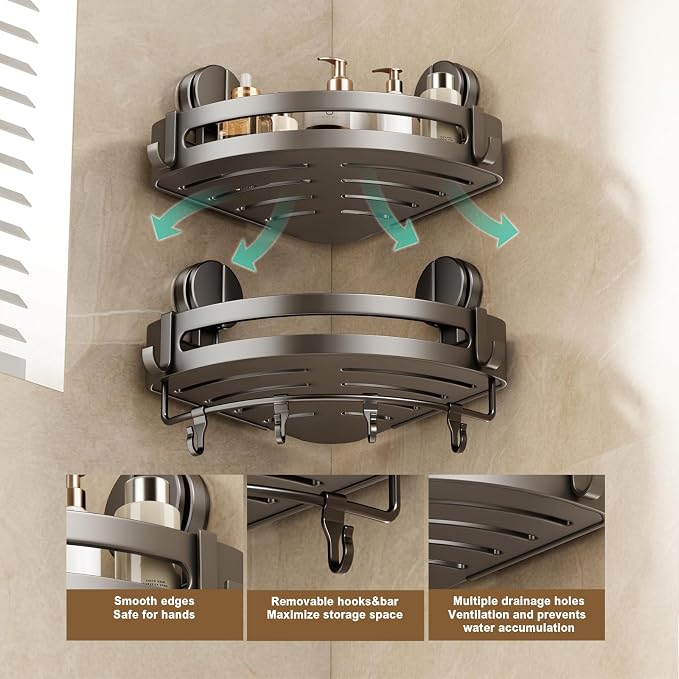 VOLPONE Corner Shower Caddy Suction Cup, 2 Pack Shower Shelves No Drilling - Image 5