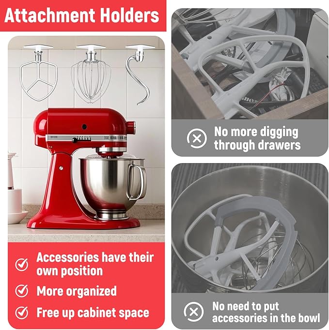 4-Piece Stainless Steel Accessory Set for KitchenAid 5-6 Qt Bowl-Lift Stand Mixers: 6-Wire Whip, Flat Beater & Spiral Dough Hook | Fits KP26, KL26, KB26, KSM55/60 | Heavy-Duty & Dishwasher Safe