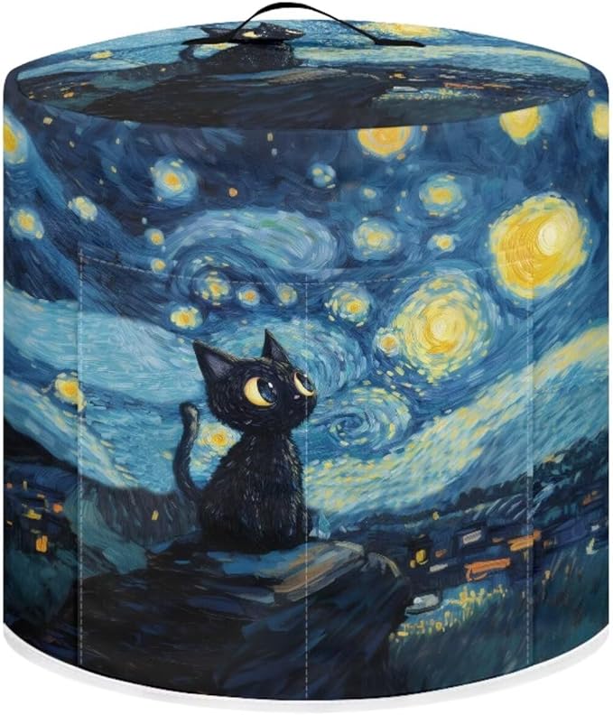 Xoenoiee Cat and Starry Night Pattern Kitchen Appliance Dust Covers with Pockets, Electric Pressure Cooker Cover Compatible with Crock Pot, Rice Cooker Cover, for 3 Qt