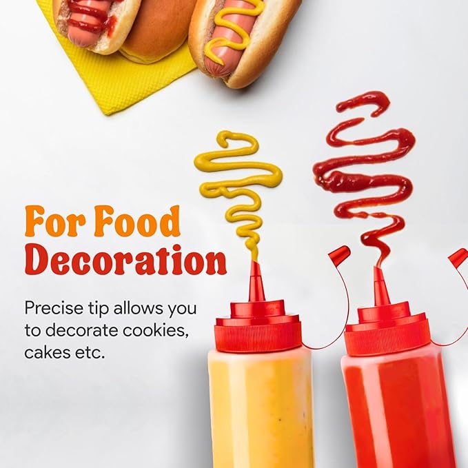 Norcalway Condiment Squeeze Bottles for Liquids - 8 OZ 8 Pack Squeeze Bottle | BPA Free Plastic Condiment Bottles for Syrup, Ketchup, Sauces, Dressing, Oil, Honey | Squirt Bottles for Liquids