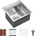 Scamall 18x18x10 Drop In Kitchen Sink Workstation, Brushed Silver 304 Stainless Steel Deep Single Bowl with Quick Drainage & Tarnish-Free Surface for Bar, Laundry, RV, Includes Accessories