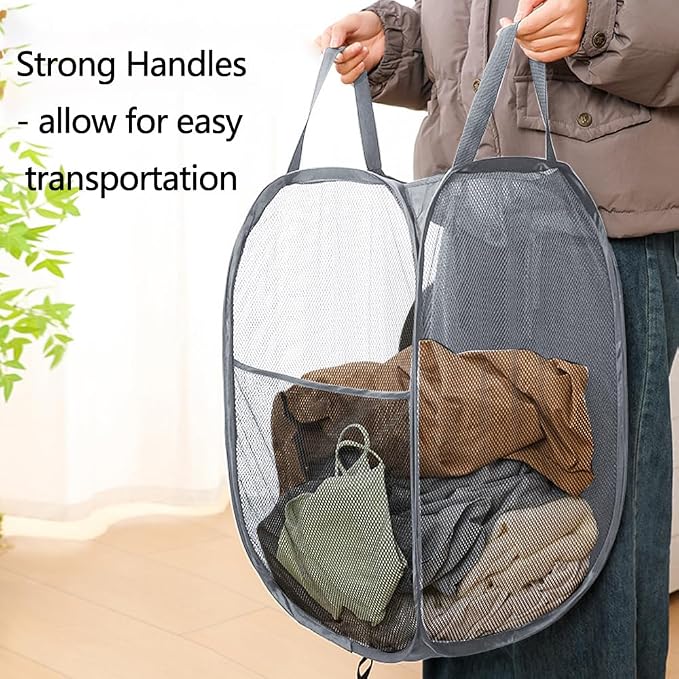 2Pcs Pop Up Laundry Hampers for Cruise Foldable Mesh Laundry Basket - Image 2