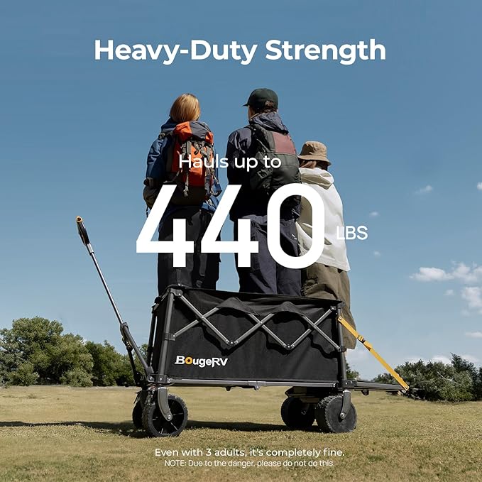 BougeRV Electric Utility Wagon w/ 133Wh Battery, 440 lbs Load Garden Cart, 4" All-Terrain Outdoor Motor-Driven Wagon for Slopes up to 15°, Ideal for Camping, Gardening (Battery Charger NOT Included)