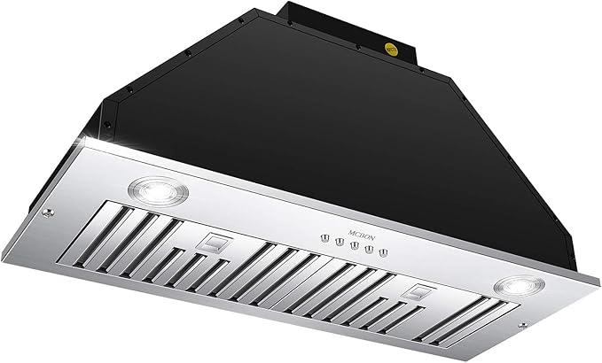 MCBON Range Hood Insert 30 Inch, 600 CFM Range Hood Insert, Vent Hood Insert, Ducted/Ductless Convertible Range Hood Insert, Stainless Steel Range Hood, Black Insert Range Hood 30 Inch, IE71-BLACK-30