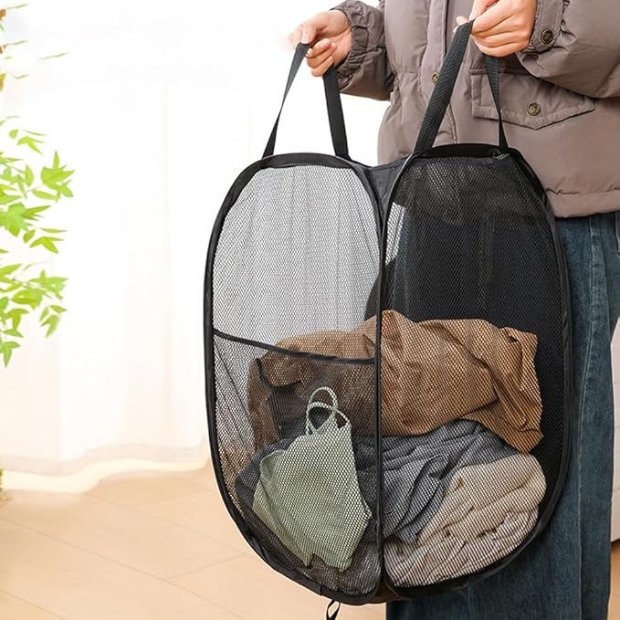 Pop Up Laundry Hamper Pack of 2 Mesh Collapsible Laudry Baskets - Image 2