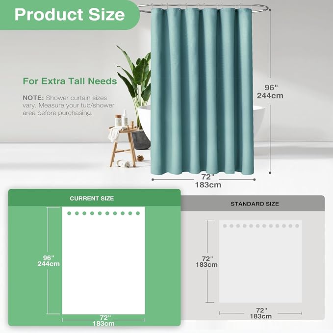Dynamene Extra Long Waffle Shower Curtain 256 GSM 72"x96" Teal/Turquoise - Image 3