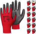 KAYGO Safety Work Gloves PU Coated for Men and Women, 12 Pairs KG11P Seamless Knit Glove with Polyurethane Coated Smooth Grip on Palm and Fingers, Ideal for General Duty Work (XL, Red)