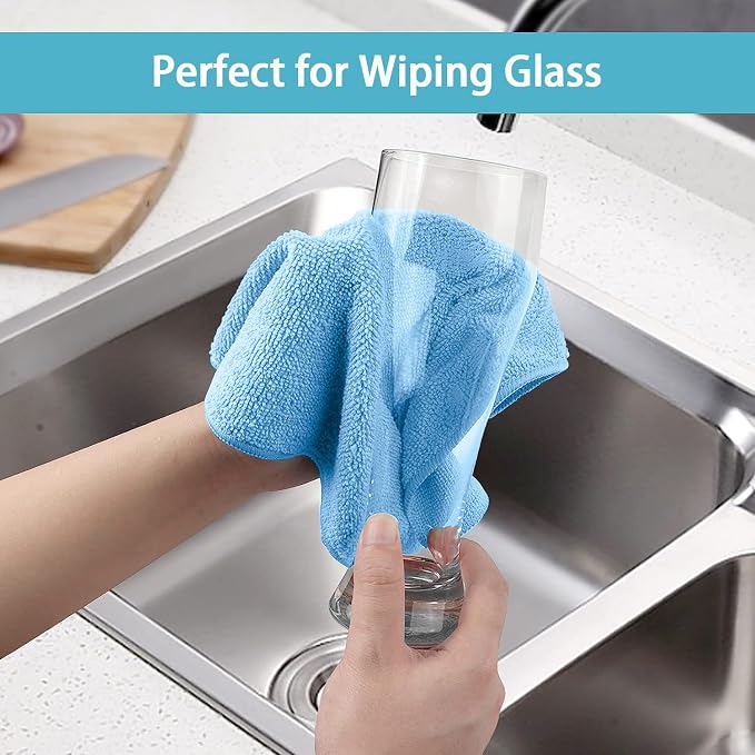 HOMEXCEL Blue Cleaning Rags 5 Pack, Highly Absorbent Microfiber Cleaning Cloth - Image 5