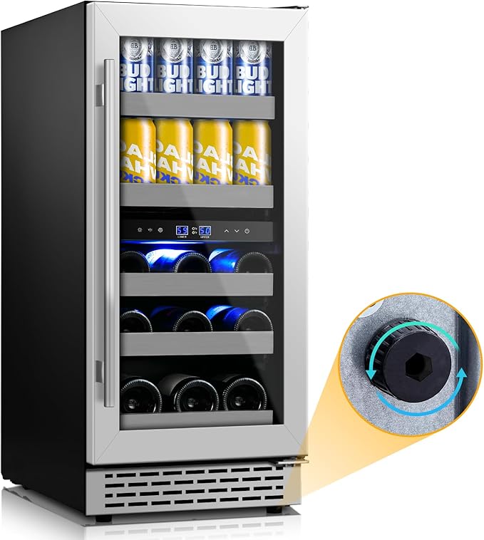 15/24 Inch Wine and Beverage Refrigerator Wine Fridge Cooler Adjustable Feet