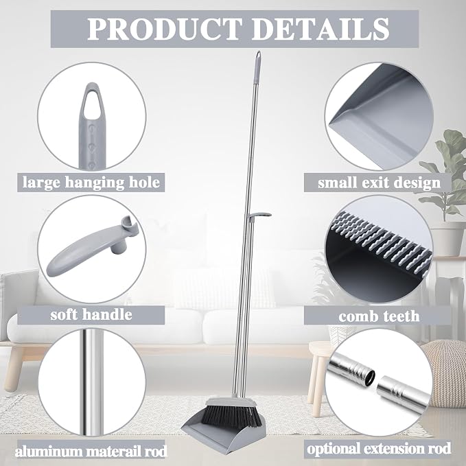 Tioncy 8 Set 16 Pcs Broom and Dustpan Set 53 Inch Broom - Image 3