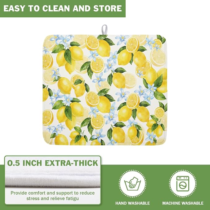 Kawani Lemon Dish Drying Mat 16x18 Inch Absorbent Reversible Summer Drying Mat - Image 5