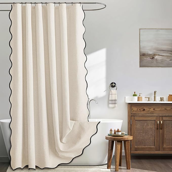 MIULEE Light Cream Scalloped Linen Shower Curtain 72x72 Inches by MIULEE