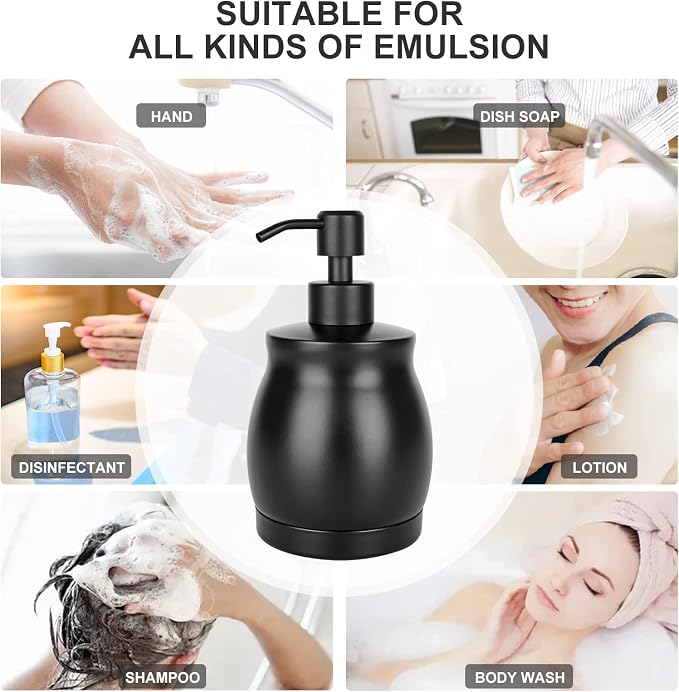 Black Stainless Steel Soap Dispenser, Modern Countertop Liquid & Lotion - Image 7
