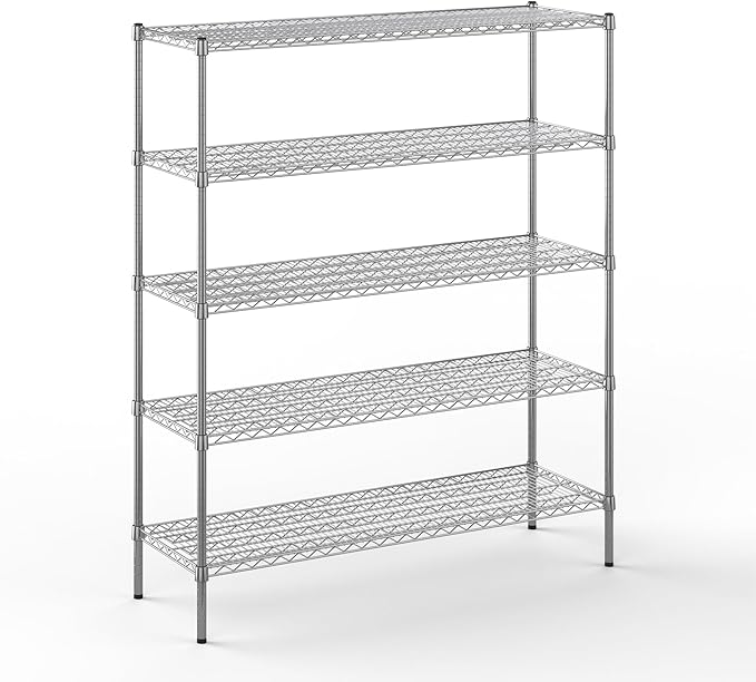 18" Deep x 54" Wide x 64" Height Wire Shelving Kit | 5-Tier | NSF Commercial Storage Rack Unit