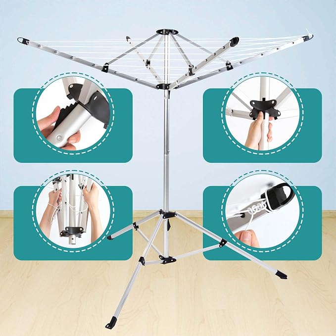 65FT Portable Umbrella Clothesline, 4-Leg Stable Freestanding Drying Rack - Image 5