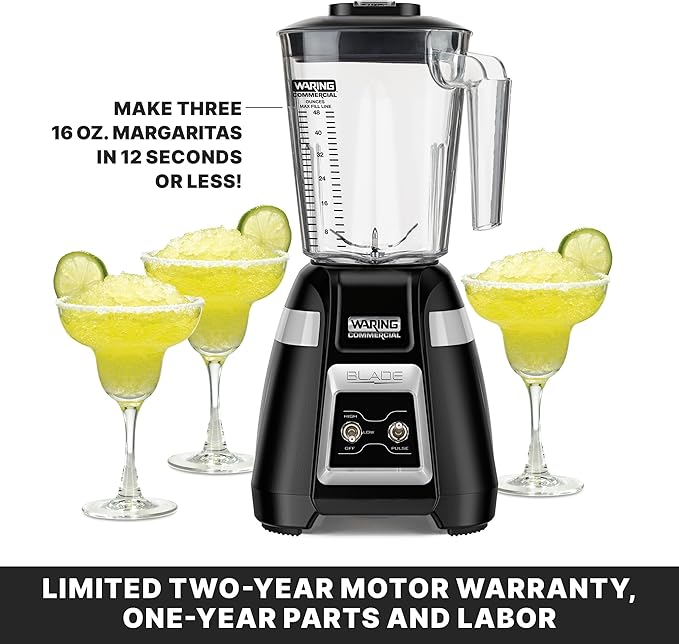 Waring Commercial BB300 Blade 1 HP Blender Toggle Switch Controls with Pulse feature with 48 oz BPA Free Copolyester Stacking Container, 120V, 5-15 Phase Plug ,Black