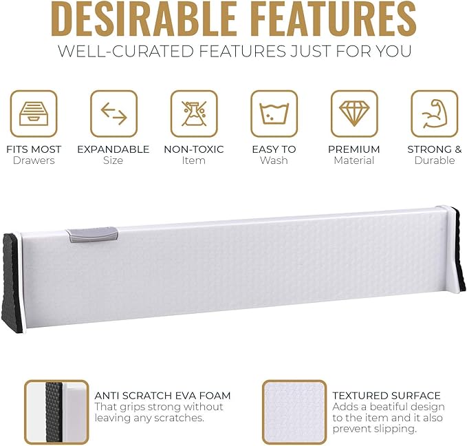 RAPTUROUS Adjustable Drawer Dividers, 2.5" Tall, Expandable 13-22", Non-Slip - Image 4
