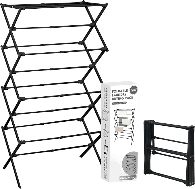 ZOES HOMEWARE 4-Tier Clothes Drying Rack, 4ft High Foldable Drying Rack Clothing by ZOESHOMEWARE
