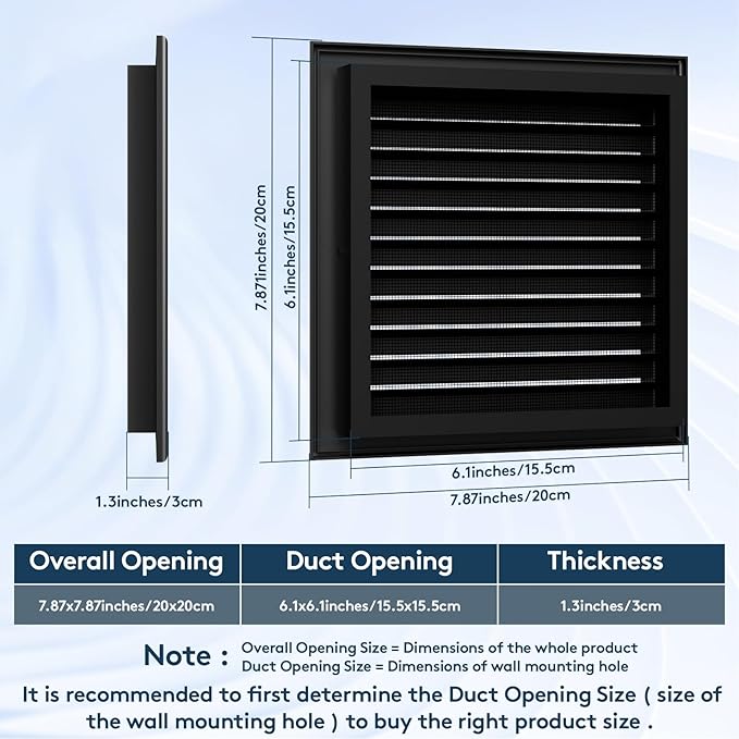 8" X 8" Gable Vent Aluminum Gable Vents for Houses Attic Vent Shed Vents Cover Exterior with Screen Mesh Alloy Wall Vent Ventilation for Home Garage Attic Ceiling - Vent Opening: 6" x 6" Black