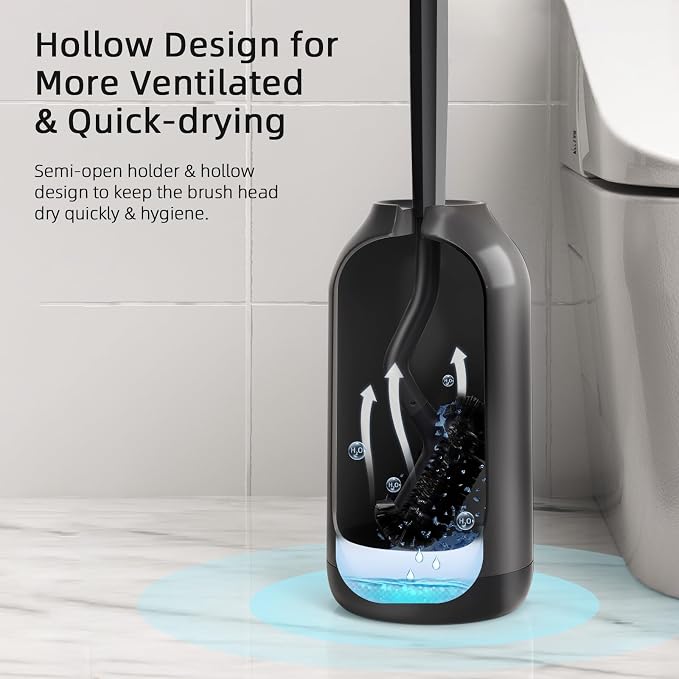 HAMITOR Toilet Bowl Brush Holder Set: Bathroom Deep Cleaning Scrubber | Under - Image 4