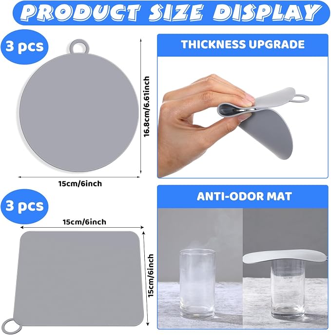 6 Pack Drain Covers for Bugs, 6 X 6 Inch, Round and Square, Anti Odor and - Image 2