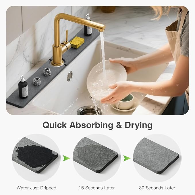 Premium Stone Faucet Mat for Kitchen Sink, Sink Splash Guard Tray for Prevents - Image 3