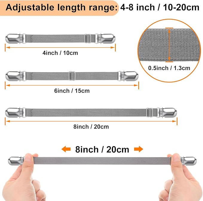 Boao 12 Pcs Bedsheet Strap Elastic Clip, 4-8 Inch Length | Sturdy Metal Clips - Image 2