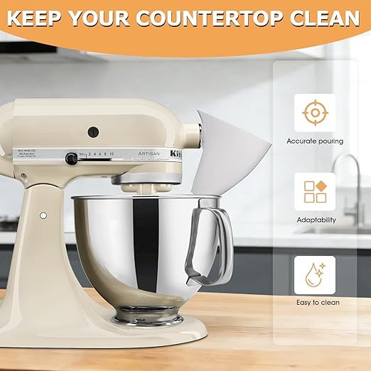 Flour Funnel for Stand Mixer, Tilt-Head with Auxiliary Opening Mixer Attachment, Easy Pour Baking Accessory