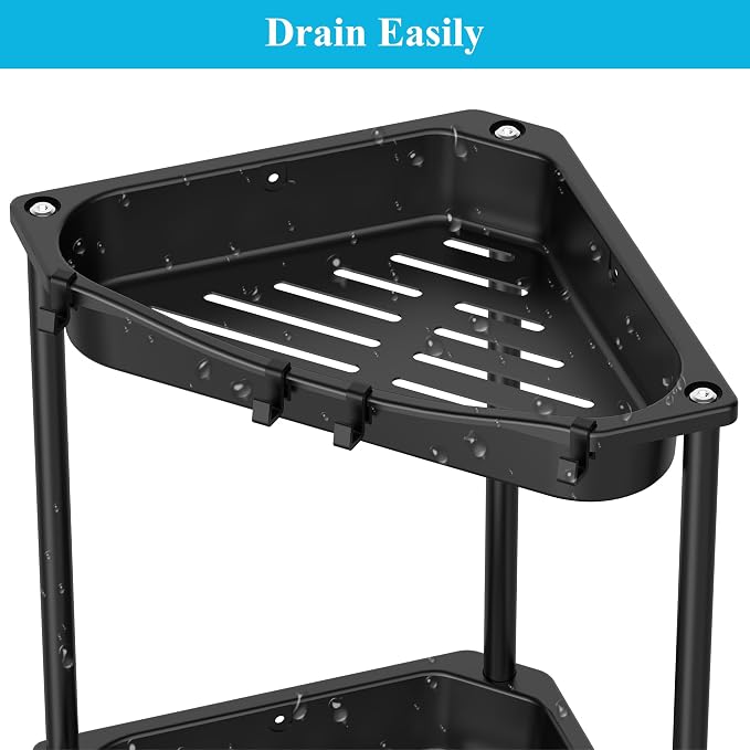 HuggieGems Metal Floor Standing Corner Shower Caddy, Jet Black, 4 Tier - Image 7