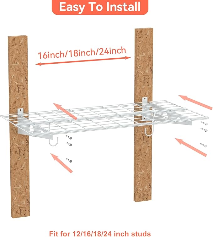 TORACK 2-Pack Garage Wall Shelves, 24" x 48"/2x4 ft Wall Mounted Wire Shelf for Garage Heavy Duty Floating Shelves(White, Pack of 2)
