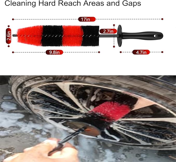 Fitosy Wheel Rim Brush, Soft Bristle Long Car Tire Washing Tool - Image 3