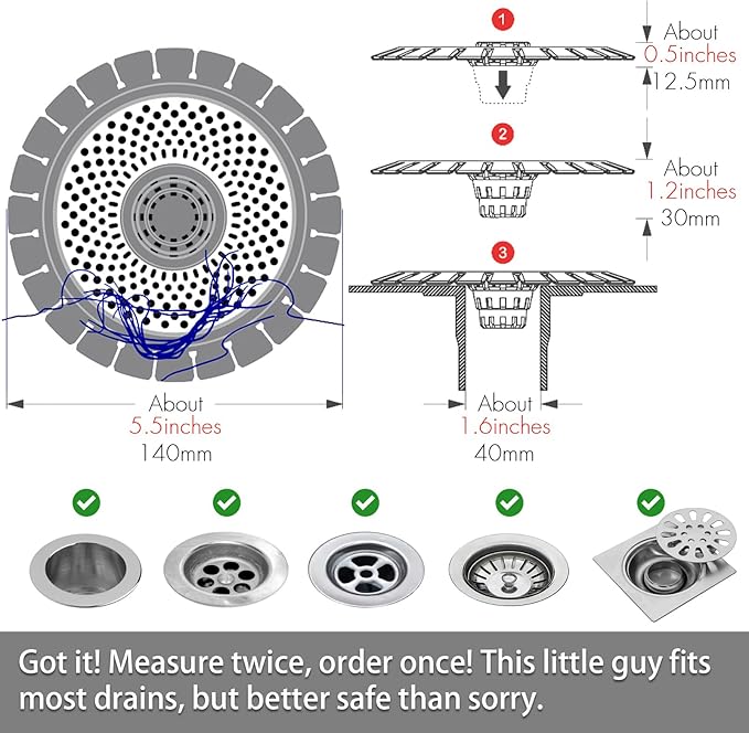 QAP Shower Drain Hair Catcher, Stainless Steel Bathtub Strainer 2-Pack | - Image 6