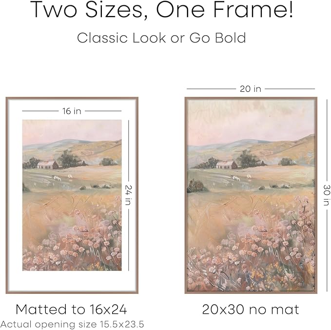 Homeforia 20x30 Poster Frame Mocha, High End Metal 20 x 30 Picture Frames with Mat 16 by 24 inch Photo, 30x20 Large Frame for Wall, 20x30 Thin Frame Matted to 16x24, Tempered Glass, Wall Kit, Set of 1