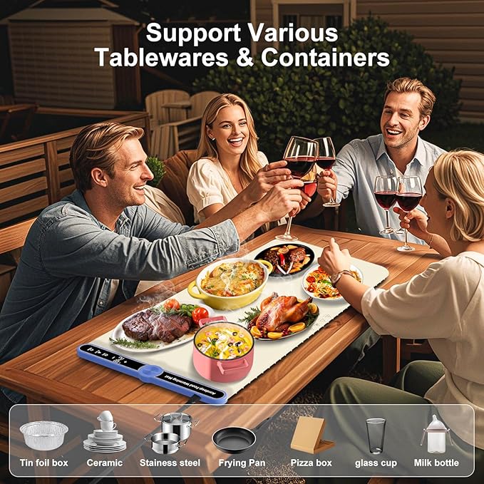 Warming Mat for Food Extra Large (XXL:40”X15”) Food Warming Mat for Countertop Parties Buffet Family 550W 8S Fast Even Heating 9-Level Temp Food Warmer Portable Silicone Kitchen Essential