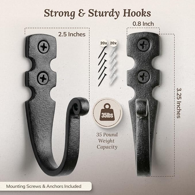 Cast Iron Wall Hooks Handmade Blacksmith - Image 4