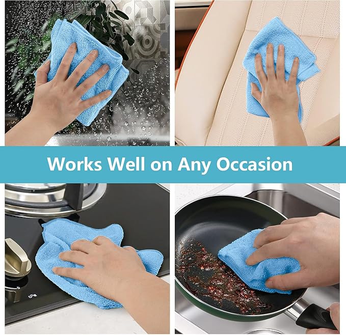 HOMEXCEL Blue Cleaning Rags 5 Pack, Highly Absorbent Microfiber Cleaning Cloth - Image 6