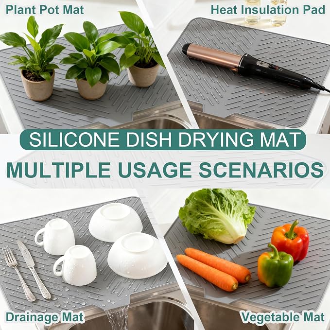 Silicone Dish Drying Mat for Kitchen Counter, Hangable & Roll-Up for - Image 6